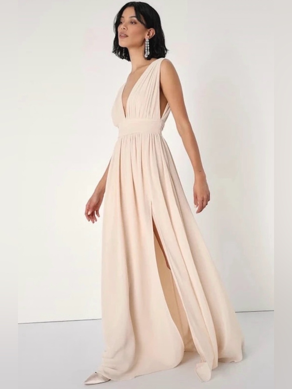 Lulus Heavenly Hues Blush Pink Plunging Maxi Dress - Size Small